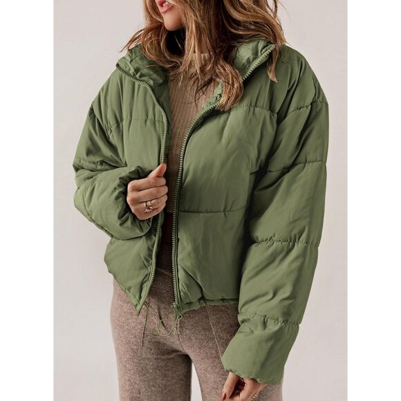 Women's Quilted Puffer Jacket Long Sleeve Full Zip Casual Winter Coat - Picture 2 of 8